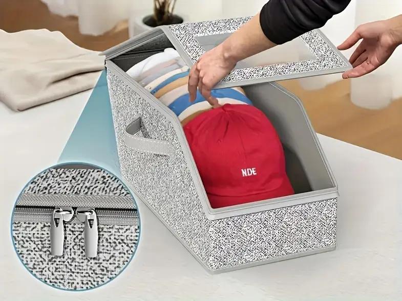 Stackable Hat Storage Boxes for Baseball Caps, Holds Up to 24 Hats, Durable Cardboard Box for Men, Classic Style, Wardrobe Organizer