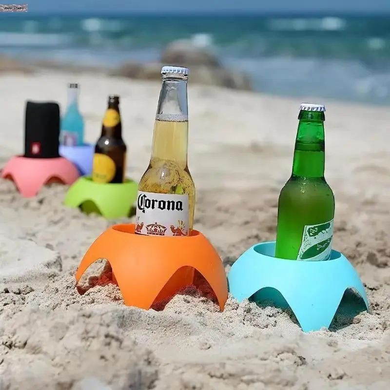 5 Pcs Portable Beach Tray Cup Set Drinkware with Non Slip Base Sand Proof Drink Mat Ideal for Beach Pool Picnic Party Holds Cups Bottles Phones Keys Perfect Gift for Beach Lovers Durable Plastic Lightweight Outdoor Accessory