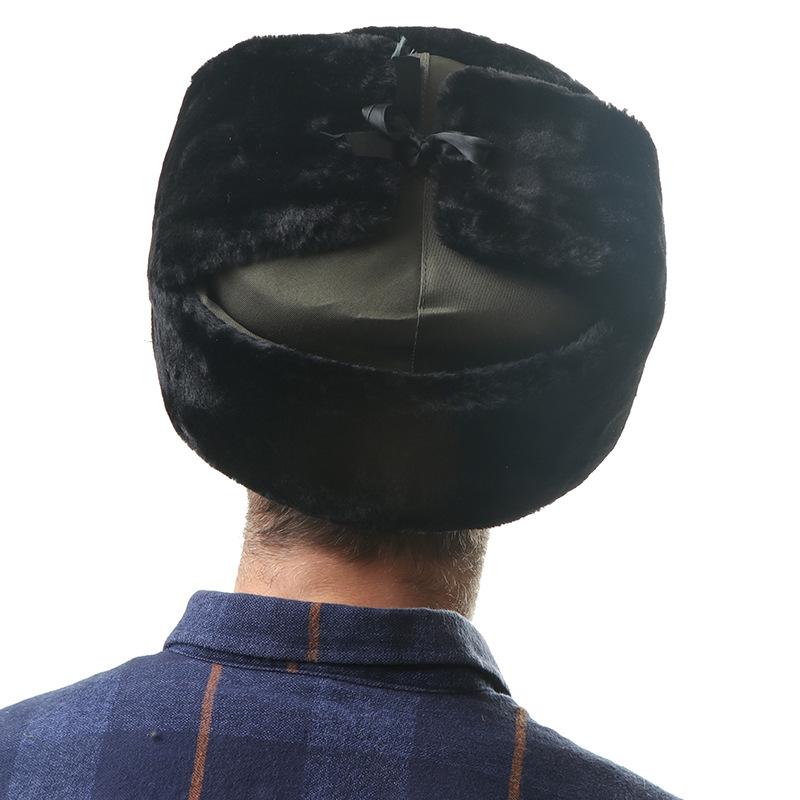 Men's Winter Soviet Badge Lei Feng Hats Russian Ushanka Hat Outdoor Warm Thicken Faux Rabbit Fur Windproof Snow Caps
