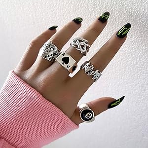 49PCS Vintage Silver Punk Rings Knuckle Rings Set for Men Women Snake Cross Flower Chunky Rings Open Adjustable Goth Punk Hip Hop Cool Midi Stackable Rings Pack