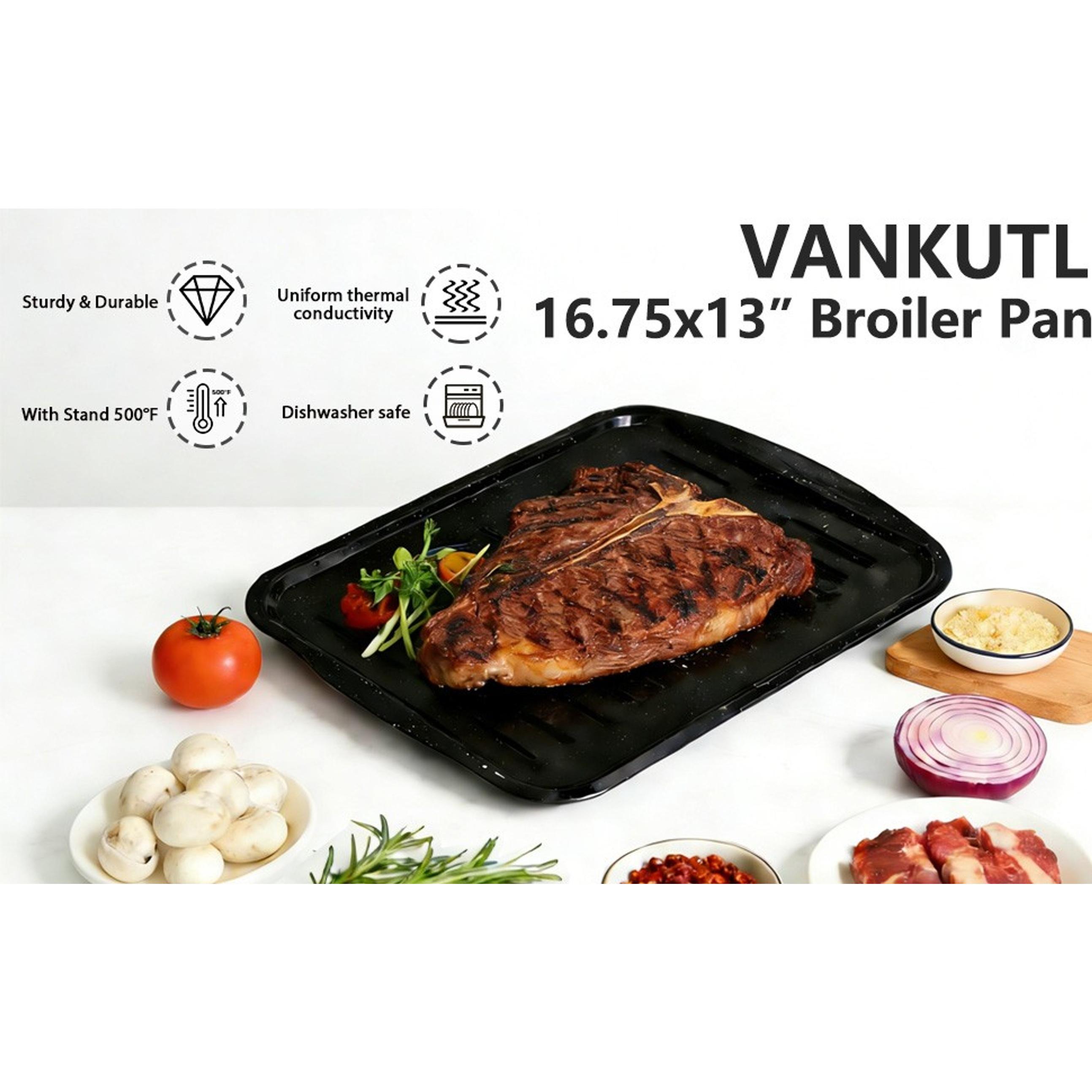 Broiler Pan for Oven – 16.75"×13" Non-Stick Porcelain Coated 2-Piece Set, Broiling Pan for Oven Safe Up to 500°F, Drains Fat, Dishwasher Safe Broiler Pans for Steak, Bacon & Vegetable