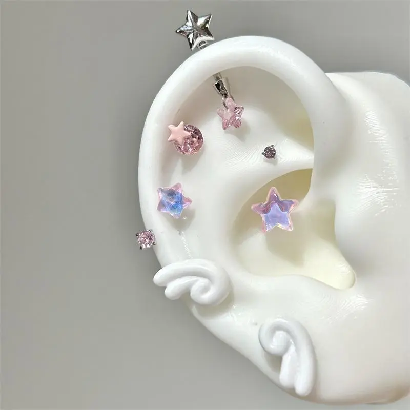 Hoop Shape Earrings Set of 2, Cute Stainless Steel Body Piercing Jewelry with Acrylic Flower, Angel Wing, Cross & Heart Charms for Women, Stainless Steel Hoops
