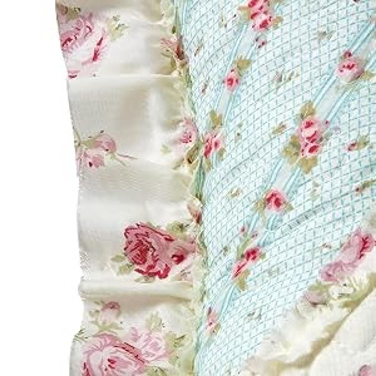 Pink & Green Roses Ruffle Pillow Shams Set, 18 x 18 Inches, Patchwork Quilted Pillow Covers with Ruffles, Washable Throw Cushion Cases for Couches and Beds, Pack of 2Gift