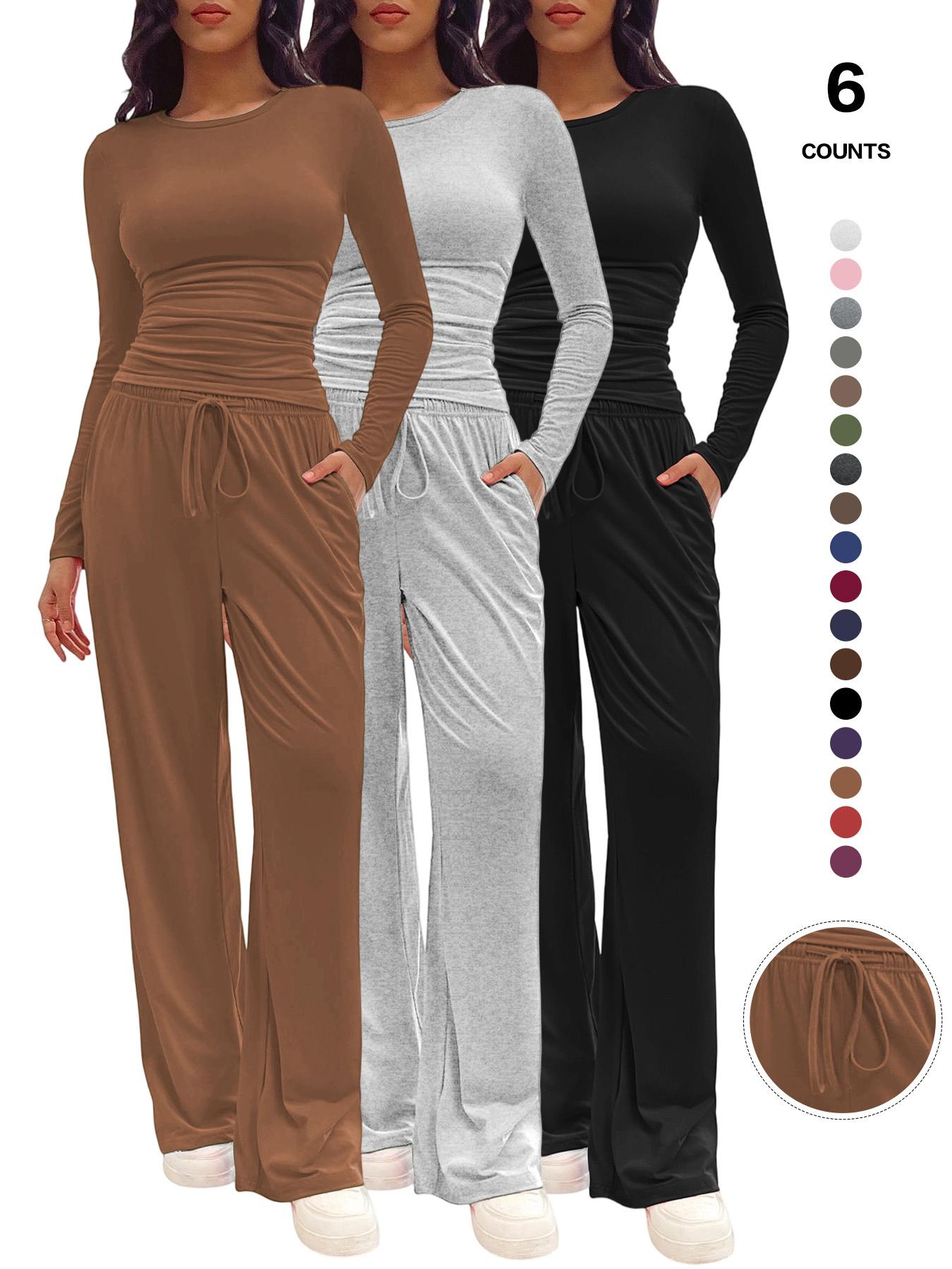 Women's Two-Piece Set, Ruched Tee & Drawstring Pocket Pants, Fitted Design, Organic Textile Material, Ideal for Daily Wear