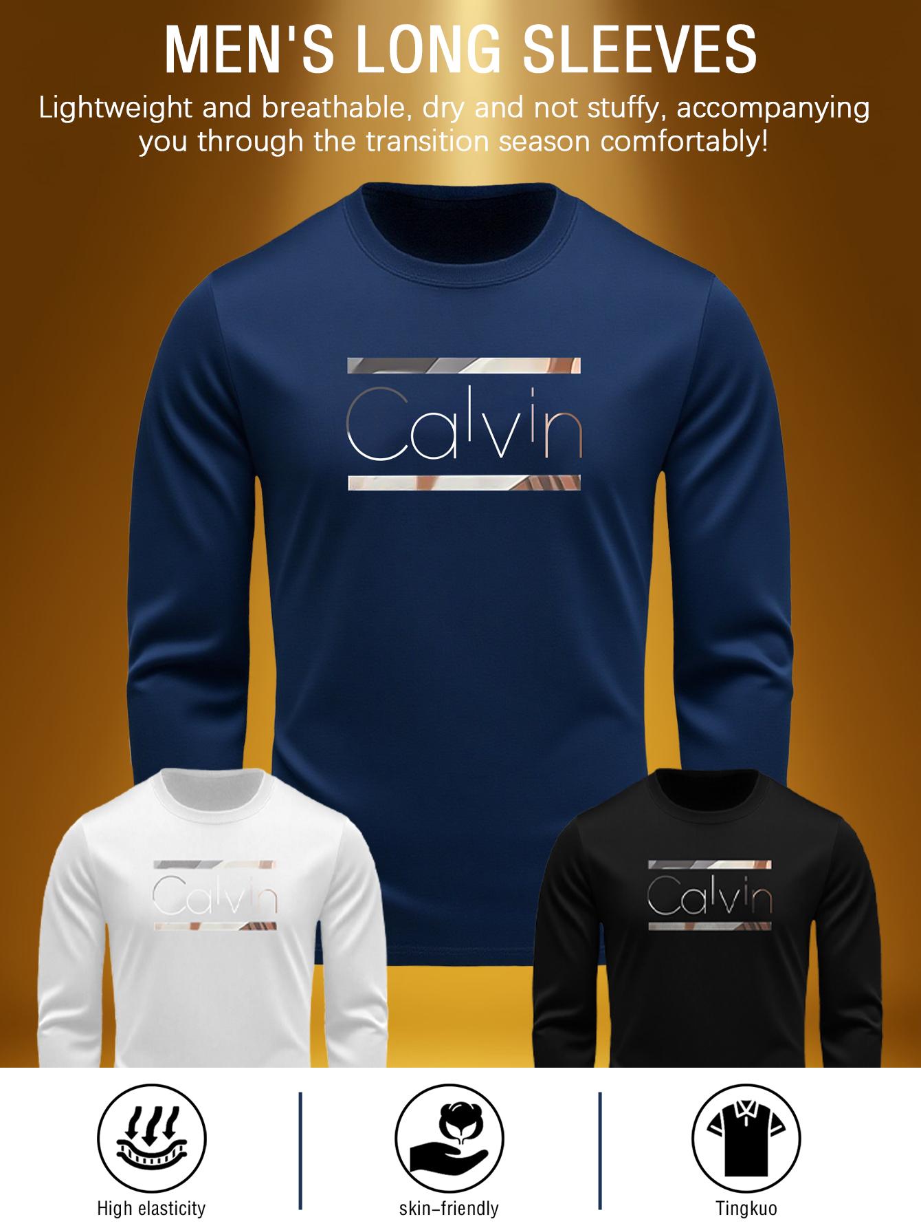 Men's three-piece set with long-sleeved shirt and round-neck casual T-shirt with letter pattern  Suitable for home, dates and outdoor activities