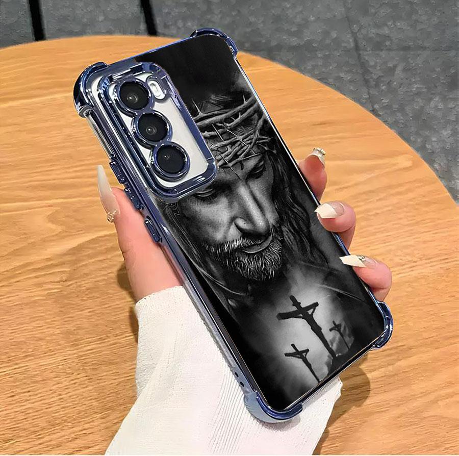 Jesus Clear Protective Four Comers Air Cushion Anti-drop CellPhone Case Clear BracketPhone Case For SAMSUNG GALAXY S22 S23 S24 FE ULTRA PLUS Four Corners Cases #SMYS6