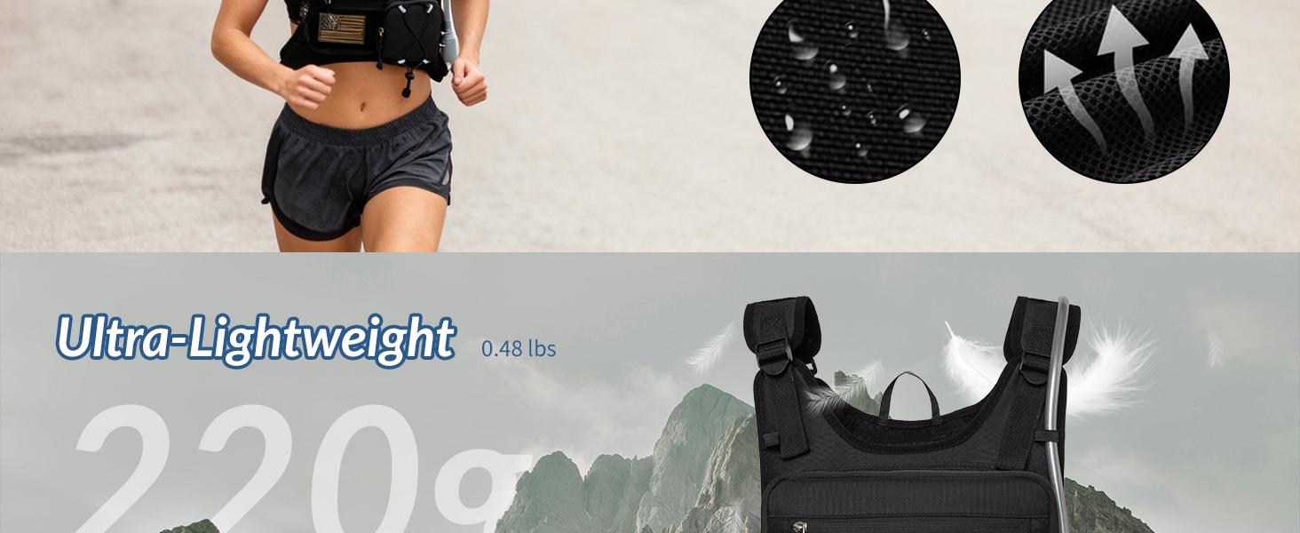 Lightweight Tactical Running Hydration Vest with Velcro Panel, 1.5L Leak-Proof Water Bladder, Adjustable Chest Pack for Unisex, Ideal for Trail Running, Hiking, Marathon and Outdoor Fitness