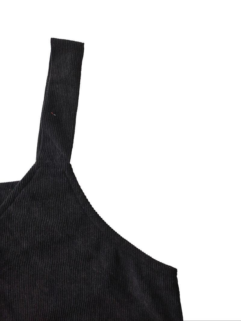 Women's Solid Color Corduroy Vest Dress without Sweater, Casual Sleeveless Straps Short Dress for Daily Wear, Ladies Clothes for All Seasons