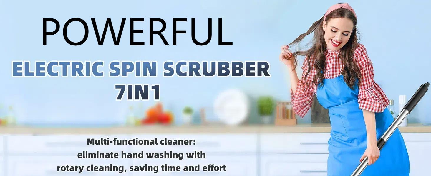 Electric Spin Scrubber, Cordless Shower Scrubber Full-Body IPX7 Waterproof, Electric Cleaning Brush with 7 Replaceable Brush Headsand 3 Adjustable Extension Handle, 2-Speed for Bathroom, Kitchen, Toilet, Window, Pool, OutdoorFun, FathersDayGift