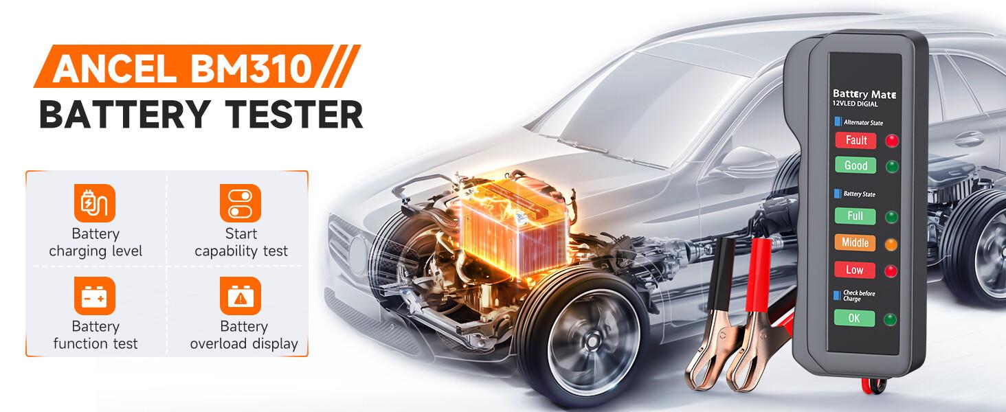 BM310 12V Car Digital Alternator Battery Tester Batteries Detector with 6 LED Lights Display for Car Automotive Motorcycle, Battery Health Analyzer, Car Battery Tester Scan Tool BM310 12V Car Digital Alternator Battery Tester Batteries Detector with 6 LED Lights Display for Car Automotive Motorcycle, Battery Health Analyzer, Car Battery Tester Scan Tool