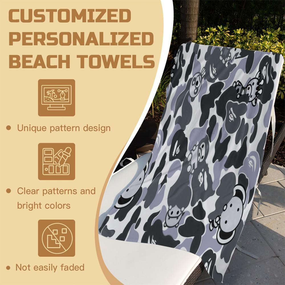 Camouflage Print Beach Towel, Gray/Blue Yellow/Black White Camo Styles, Quick Dry Soft Absorbent Sand Free, Towel for Beach Pool Bathroom, Suitable for Kids Teens Adults, Ideal Gift Choice