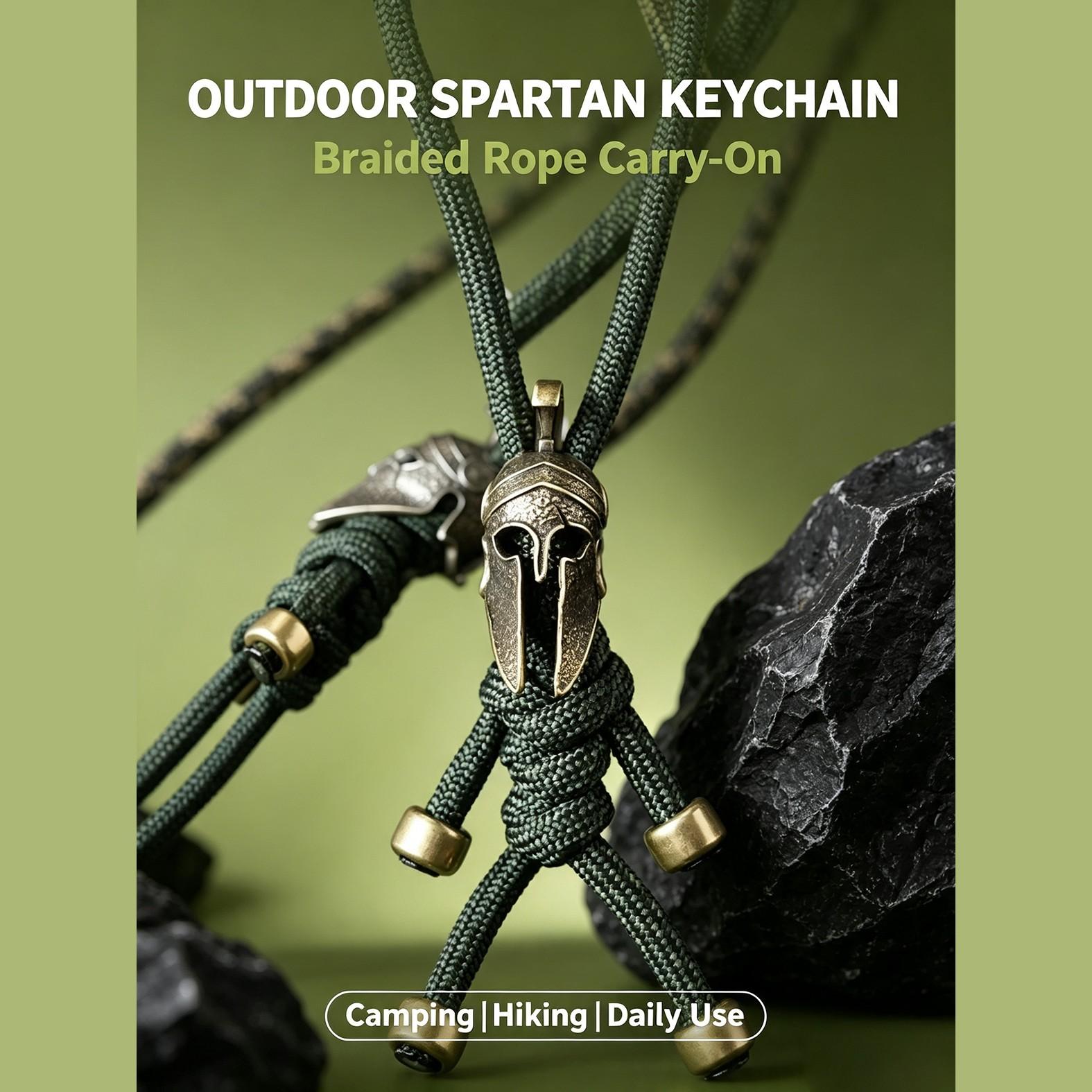 Spartan Warrior Paracord Keychain 2 Pack, Vintage Brass Helmet, Tactical Edc Car Key Holder, Outdoor Camping Gift for Men