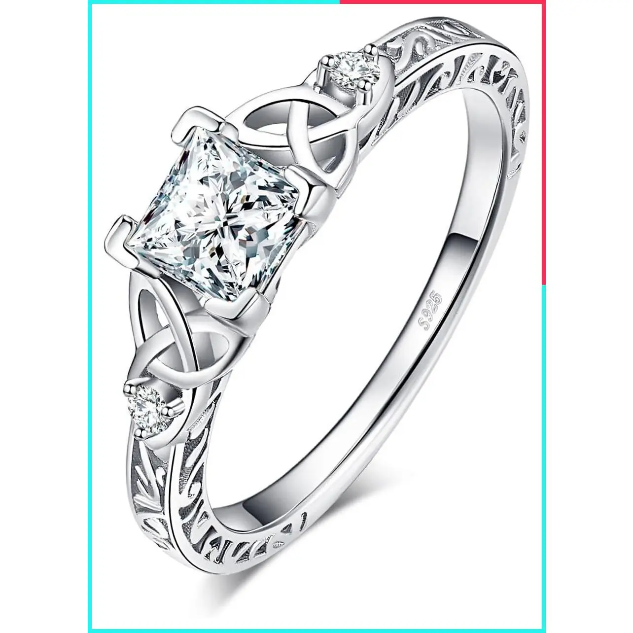 Vintage Celtic Knot Princess Cut 1.2ct Cubic Zirconia Solitaire Engagement Ring for Women
