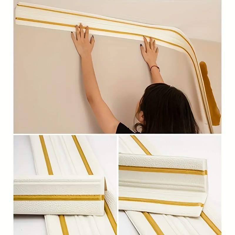 Extra Large Size 90.55in×5.51in Top Corner Foam Wall Edge Strip Sticker Foldable Self-adhesive Waterproof BaseboardCorner Waistline Sticker 2/4 Rolls