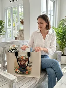 1 piece of 2D printed large-capacity storage bag with highland cow + 'Love Cow Girl', extra large storage bag, sturdy handle, space-saving multi-purpose, suitable for use at school, on business trips, and shopping