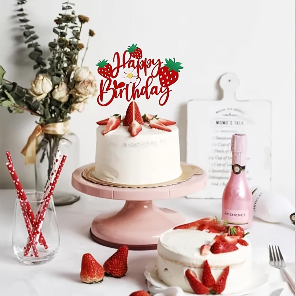 1 strawberry-themed birthday party cake decoration