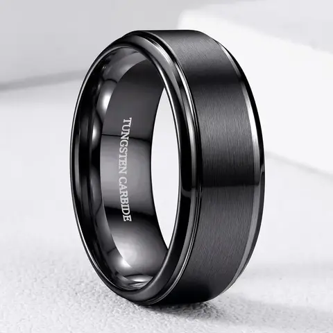 Tungsten Wedding Rings for Men Women 8MM Thickness Rings Mens Wedding Band Black/Silver/Gold Mens Rings, Matte Surface Polished Edge Engagement Promise Men Ring Jewelry Comfort Fit 6-14 Dark Aesthetic Rings