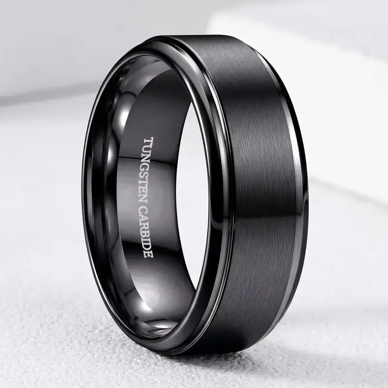 Tungsten Wedding Rings for Men Women 8MM Thickness Rings Mens Wedding Band Black/Silver/Gold Mens Rings, Matte Surface Polished Edge Engagement Promise Men Ring Jewelry Comfort Fit 6-14 Dark Aesthetic Rings