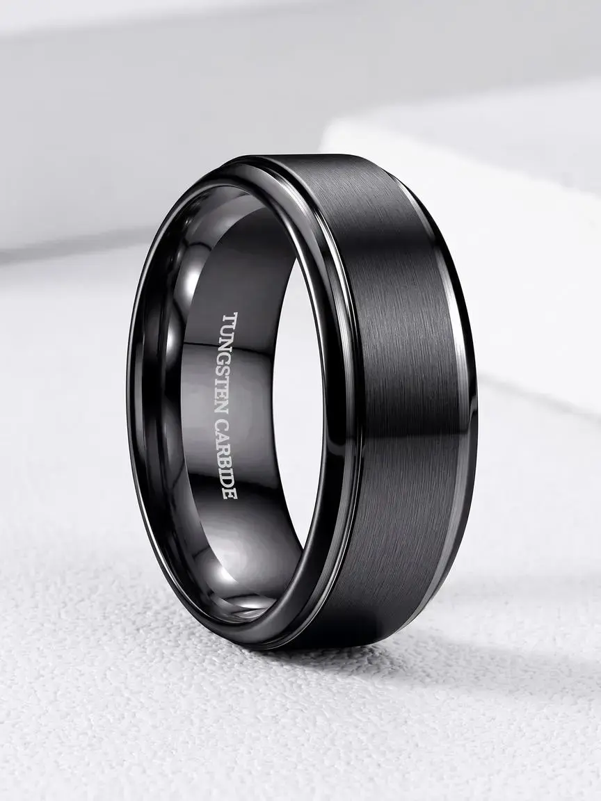 Tungsten Wedding Rings for Men Women 8MM Thickness Rings Mens Wedding Band Black/Silver/Gold Mens Rings, Matte Surface Polished Edge Engagement Promise Men Ring Jewelry Comfort Fit 6-14 Dark Aesthetic Rings