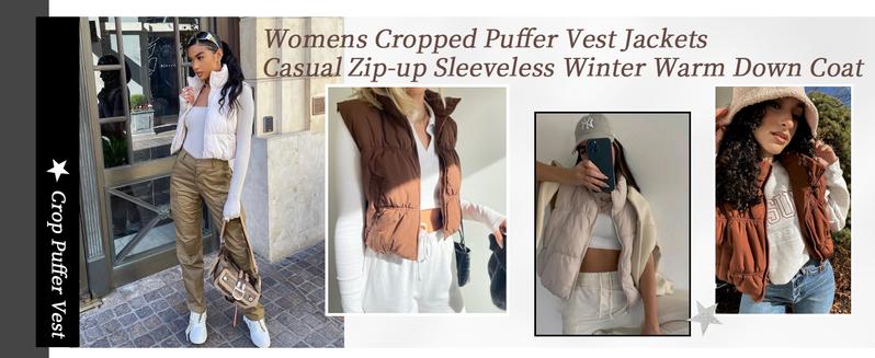 Imily Bela Womens Crop Puffer Vest Winter Zip Up Lightweight Sleeveless Warm Outerwear Padded Coat