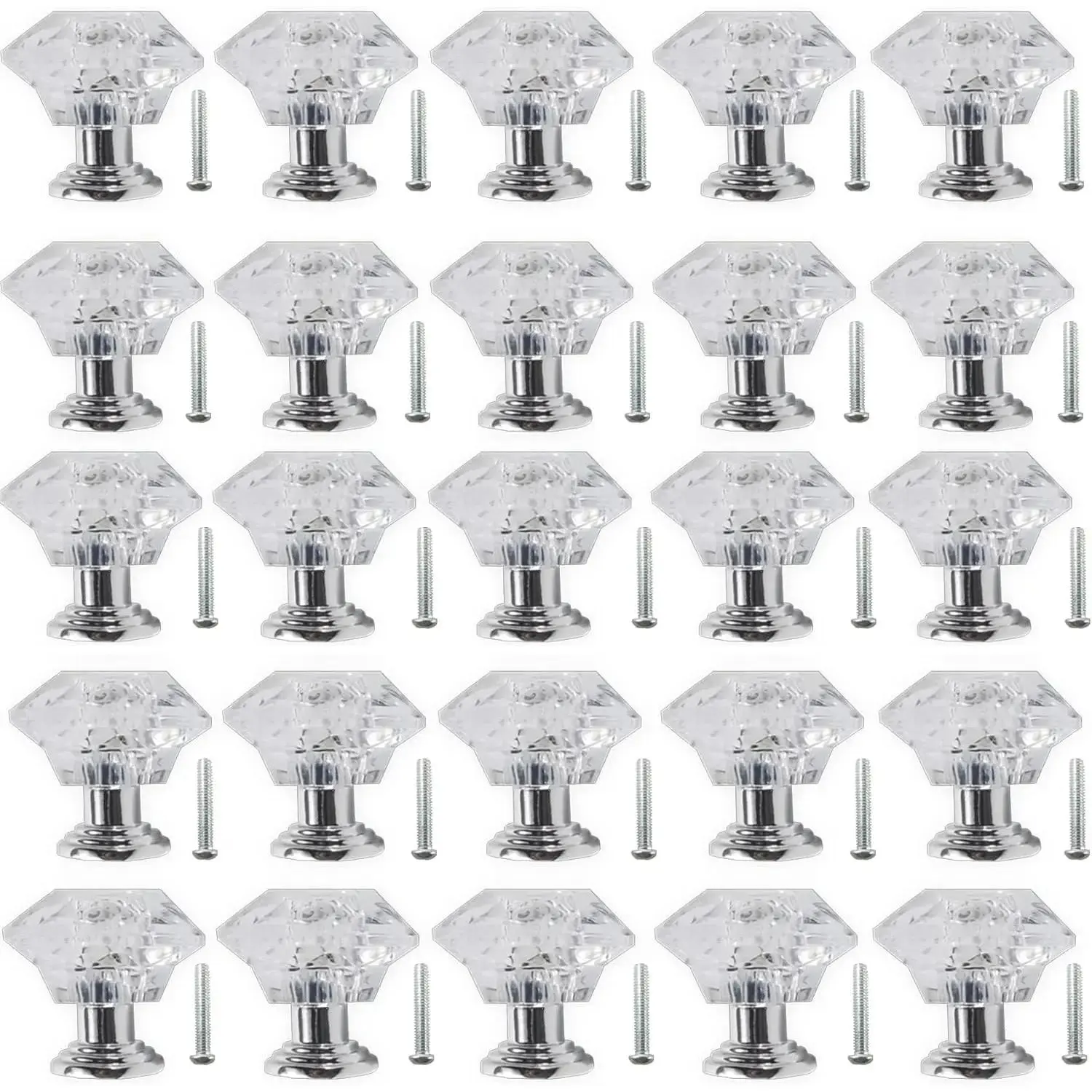 A Set of 25 Pcs Clear Acrylic Drawer Knobs Kit,24/30 mm Diamond-Shaped Cabinet Knobs Pulls for Kitchen Dresser Drawer and Cupboard,Halloween Christmas Party Fathersdaygift,Hand Tools Kits