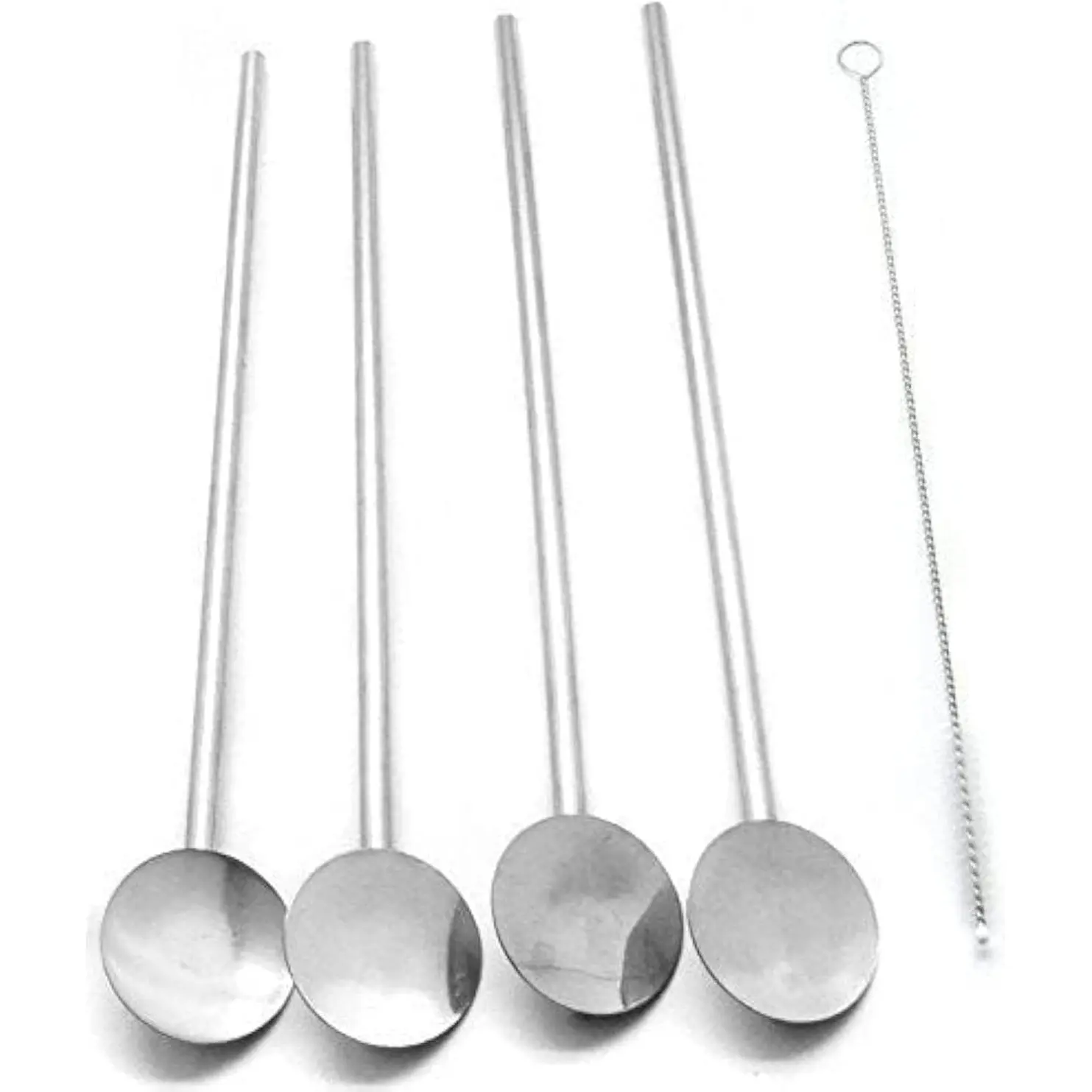 Reusable Stainless Steel Spoon Straws Stirrers, 4-Pack with Cleaning Brush, Green Metal Drinking & Mixing Straws for Kitchen Drinkware Accessories, Default