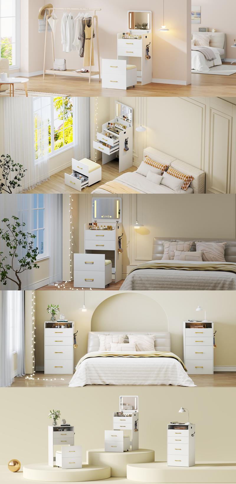 Vlsrka 3-in-1 Compact Vanity Desk With Mirror, Storage Drawers & Stool – Small Makeup Vanity Table With Lights For Bedroom Or Dorm Vlsrka 3-in-1 Compact Vanity Desk With Mirror, Storage Drawers & Stool – Small Makeup Vanity Table With Lights For Bedroom Or Dorm