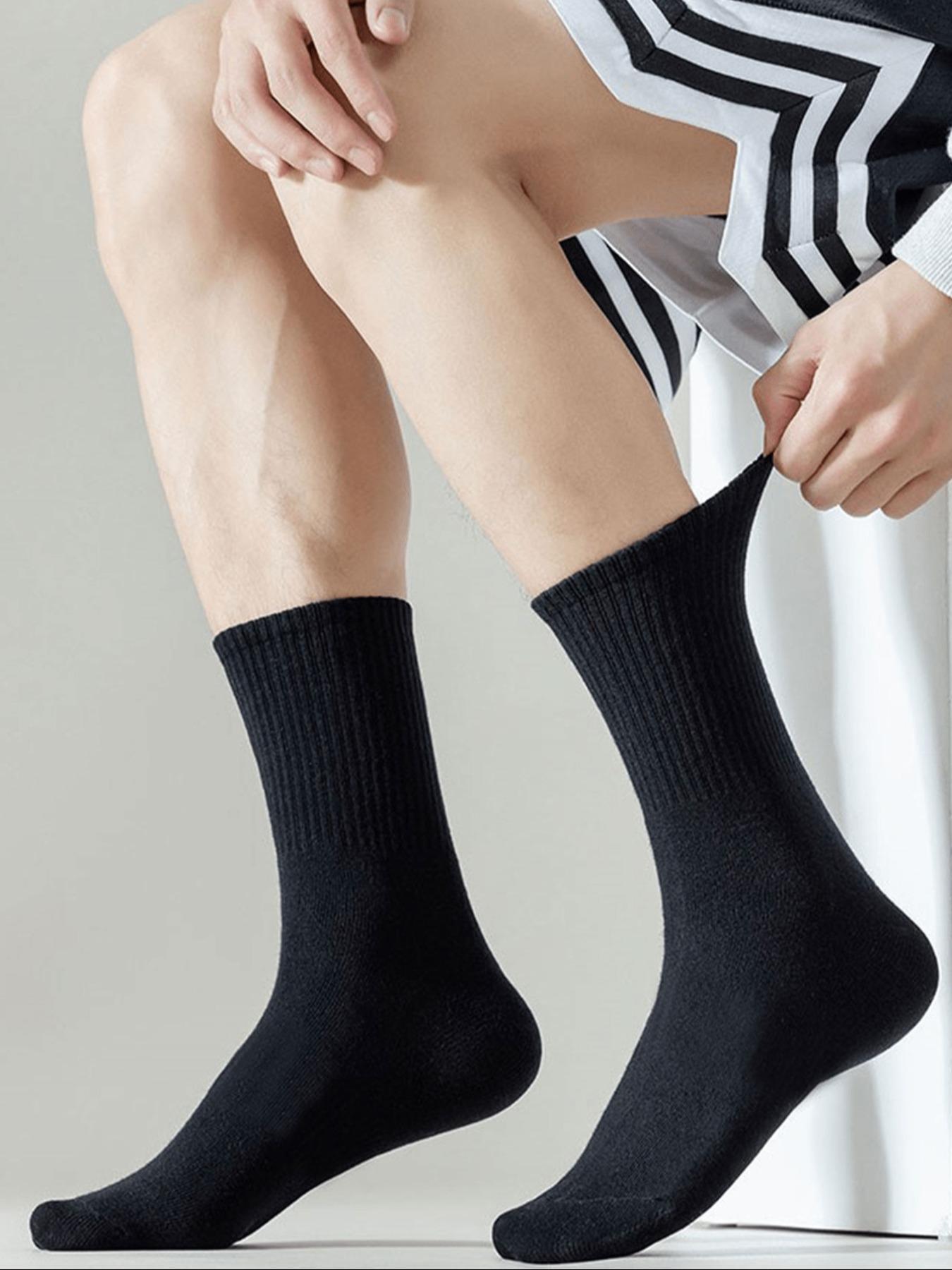 Men's High-Waisted Breathable Mid-Calf Sports Socks, Athletic Socks, Plain Casual Fitted Socks for All Seasons, 5/10 Pairs