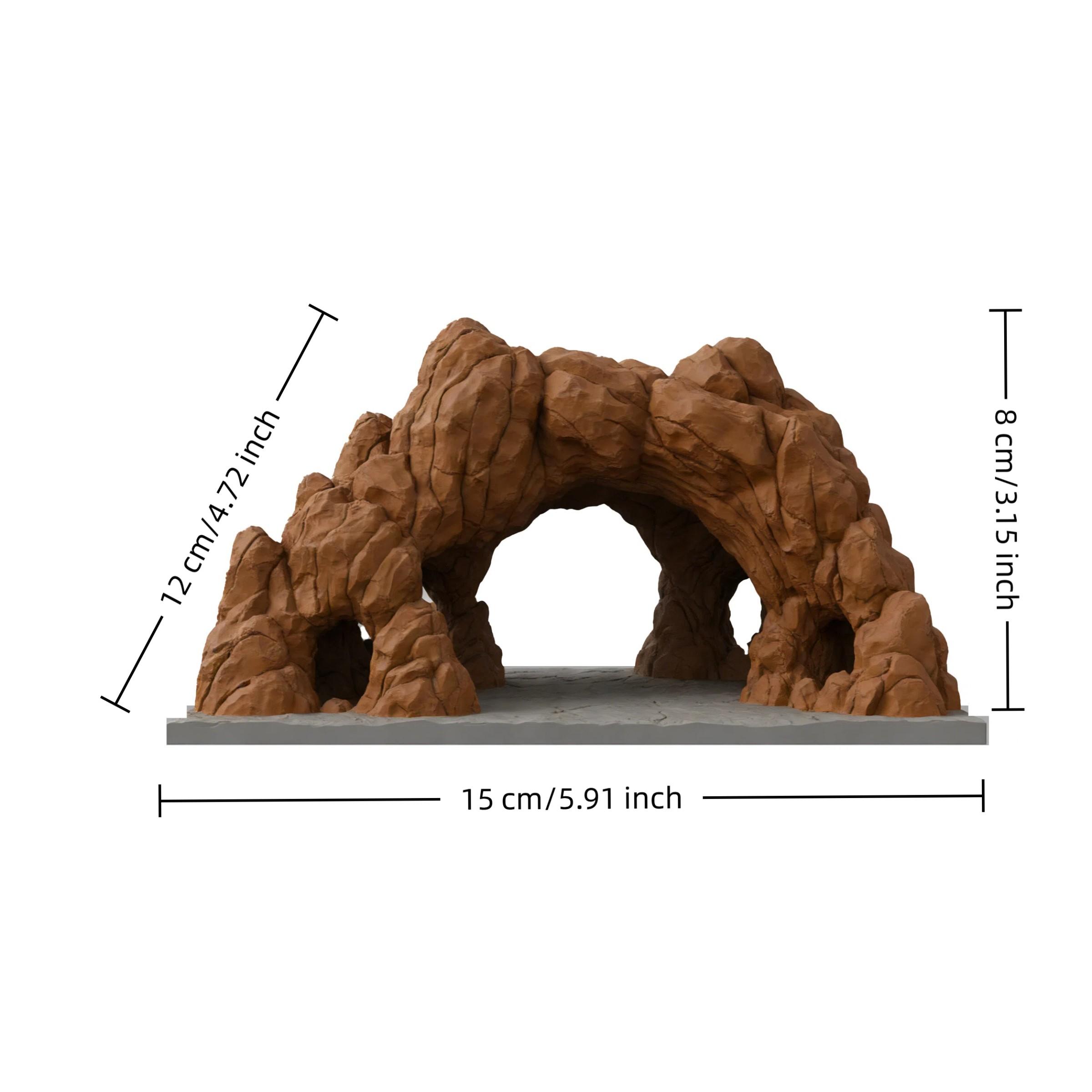 3D Printed Desert Cave Hideout for Reptiles, Frogs, Salamanders, Fish, Shrimp, Aquatic & Terrestrial Aquarium Decor, Sandstone Texture, Grass Top Design