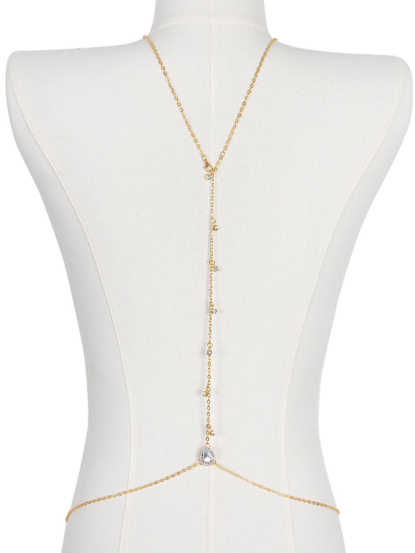 Bridal backless rhinestone teardrop body chain (waist/belly necklace)—suitable for women, moms, and girlfriends; a summer beach body accessory, Body Jewelry