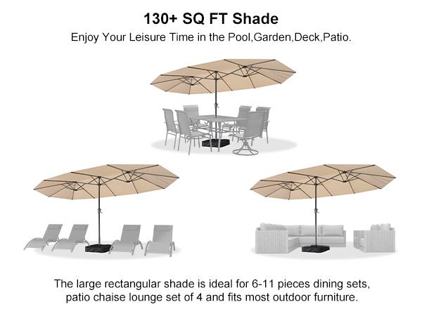 PURPLE LEAF 15 ft Double-Sided Outdoor Market Table Umbrella with Base for Pool PURPLE LEAF 15 ft Double-Sided Outdoor Market Table Umbrella with Base for Pool