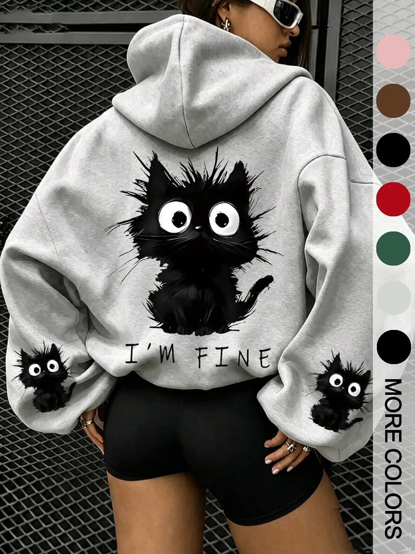 Women's Cat Print Hoodie, Casual Loose-Fit Cute Animal Sweatshirt, Fall & Winter Fashion, Back and Sleeve Cat Patterns, Return-To-School Style
