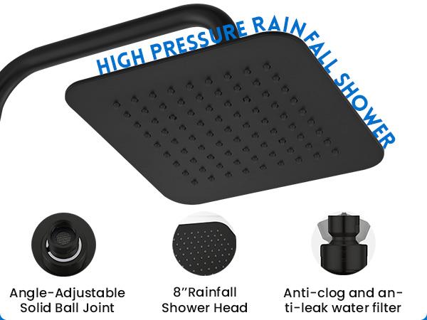 Ryamen Dual Shower Head Combo, 8'' High Pressure Rain/Rainfall Shower Head,5 Settings Adjustable Handheld Showers,with 15" Height Adjustable Slide Bar,Holder/Hose, Angle Adjustable, high pressure showerhead，tiktok shop showerhead