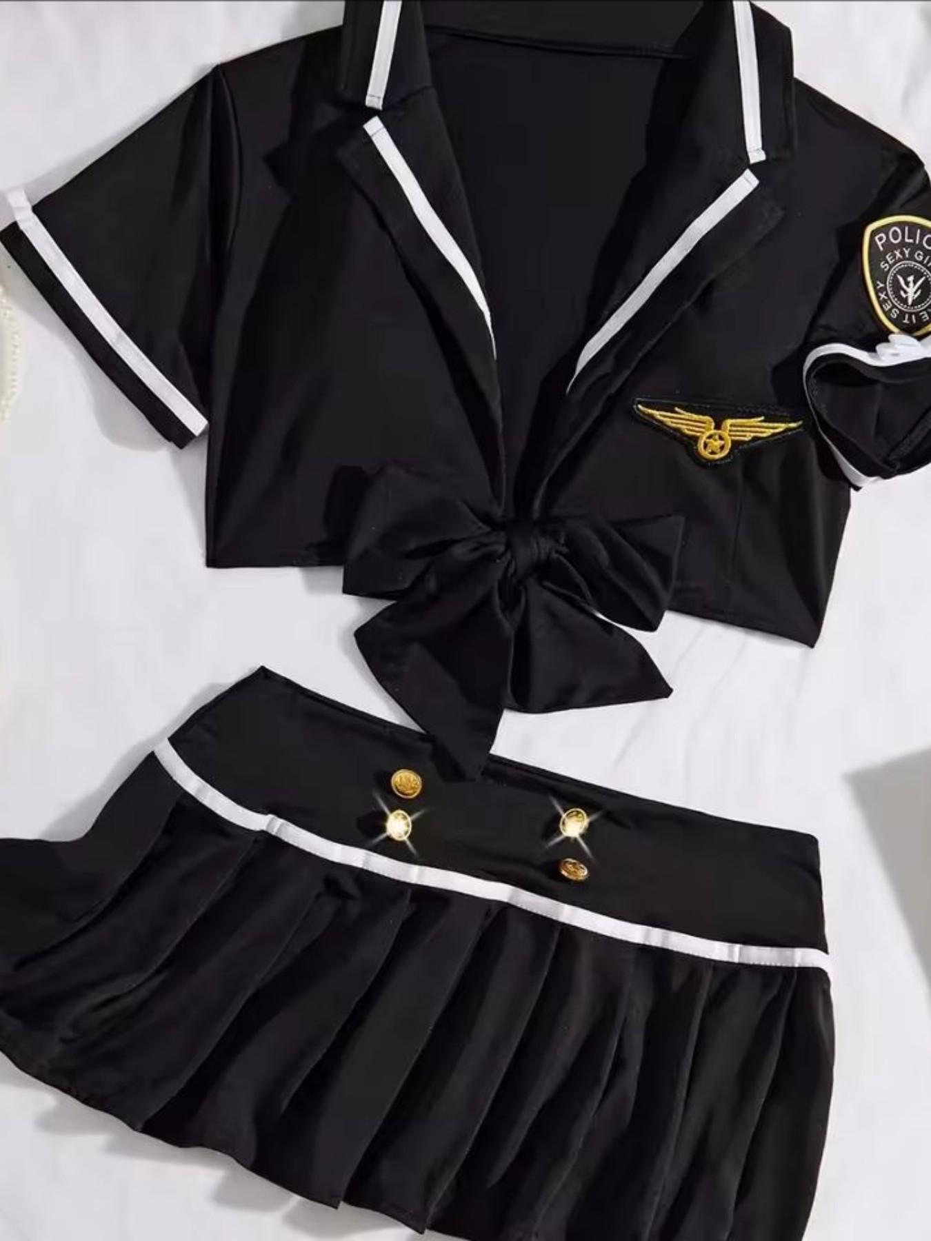 European Style Maid Dress for Women, Split Role-Playing Costume, Female Police Officer Flight Attendant Uniform, All Seasons Fitted Suit