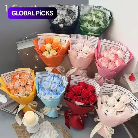 Artificial Rose Bouquet Flowers, Roses Flower Bouquet, Artificial Flower Arrangements, Wedding Bouquet, Home Decor, Romantic Birthday Gifts, Mother's Day Gift, Artificial Flower Decorations #GLOBAL PICKS