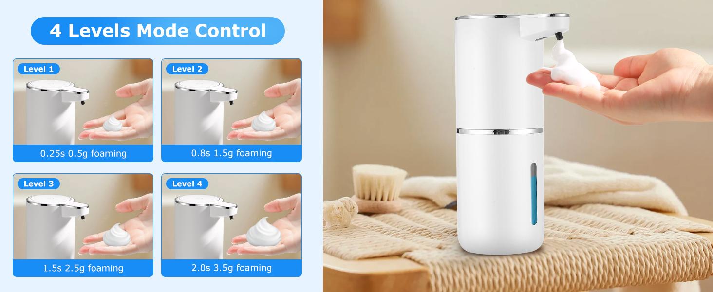 Automatic Foaming Soap Dispenser Touchless USB Rechargeable Electric Wall Mounted 4 Levels Adjustable Foam Pump for Bathroom Kitchen Dish Soap Leak Proof White Perfect Gift for Home