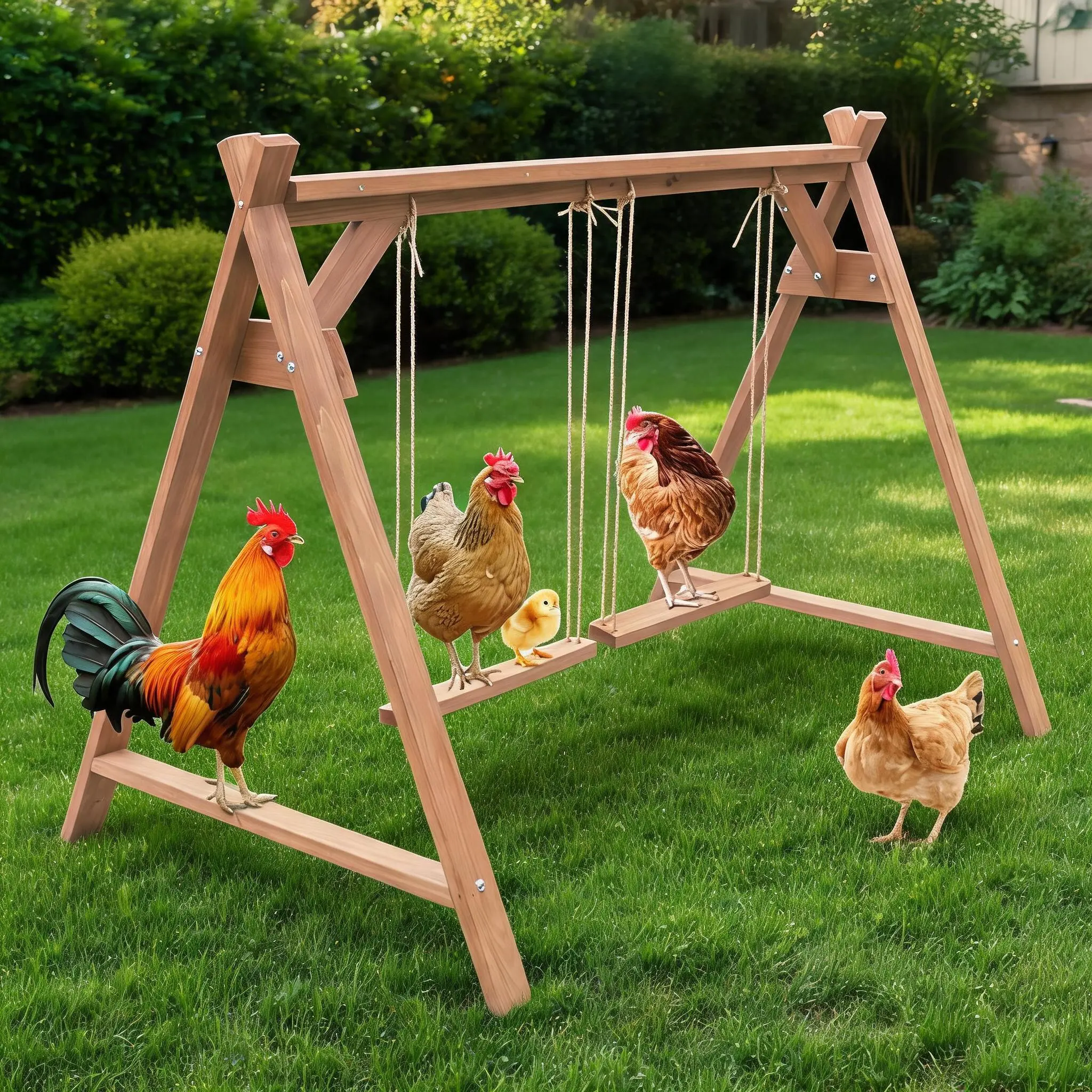50" Wooden Chicken Coop Perch Set, Poultry Roosting Bars with Swing Ladder, Easy Assembly Accessory for 6-8 Hens, Fits 6-8 Hens