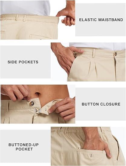 Men's Cargo Shorts Summer Cotton Casual Elastic Waist Short with Pockets for Golf Travel Fishing Hiking Outdoor Work