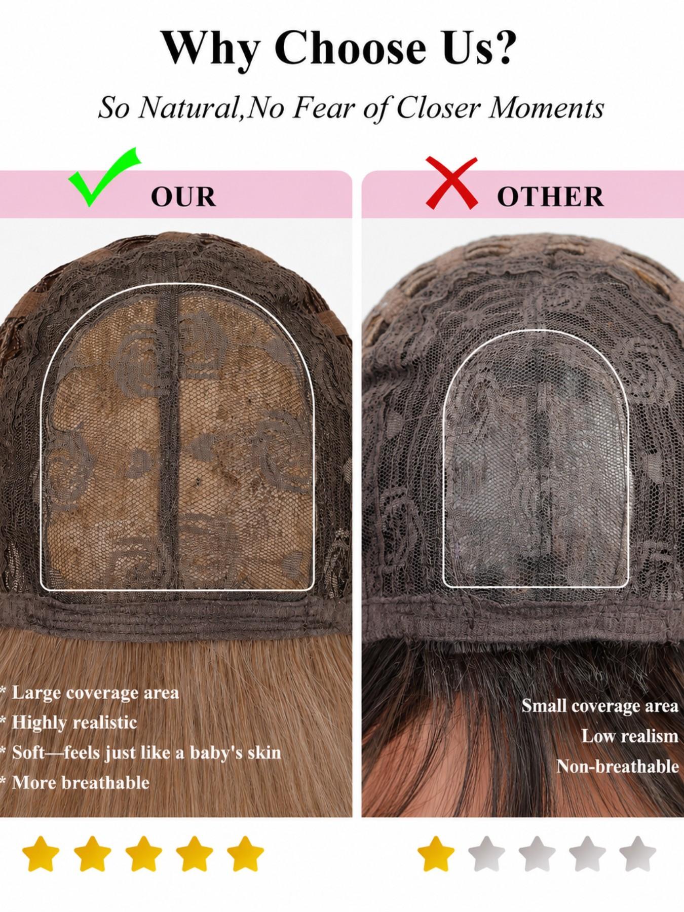 Large Size Mechanism Realistic Scalp Wig, Synthetic Material Wigs, Multiple Styles Parting, Durable and Easy to Maintain, Natural Look Invisible Crown Hairstyle