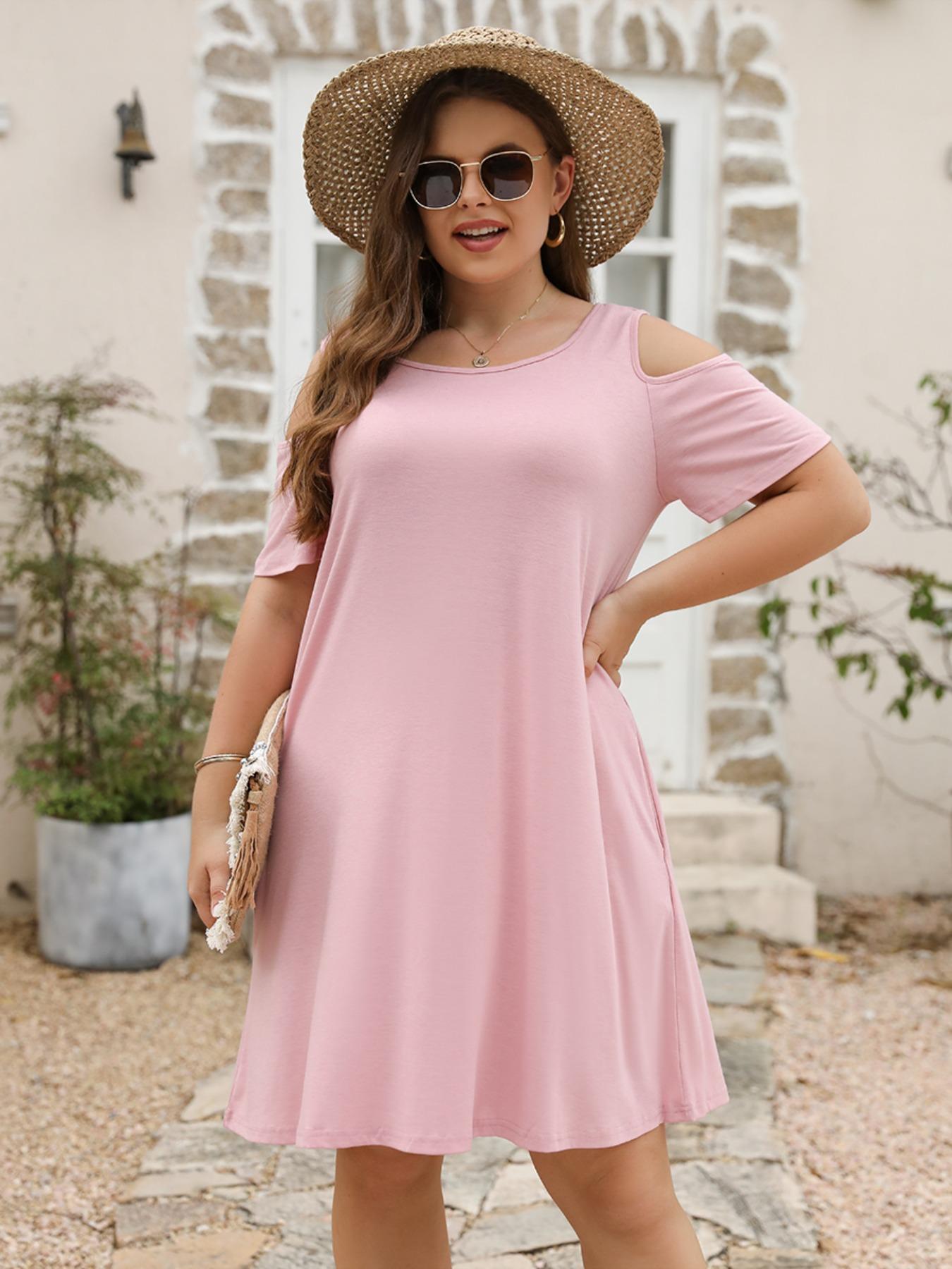Women's Round Neck Off-Shoulder Elastic Fitted Casual Long Dress, Plus Size, Comfortable Fabric, Perfect for Travel & Various Occasions