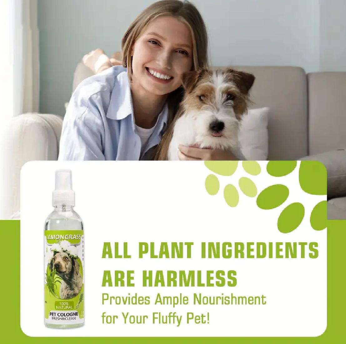 Stinky Pet Freshener Spray, 100% Plant-Based Lemongrass Dog Cat Cologne, Long Lasting Odor Control Mist, No-Bath Quick Fur Deodorizer Safe for All Breeds