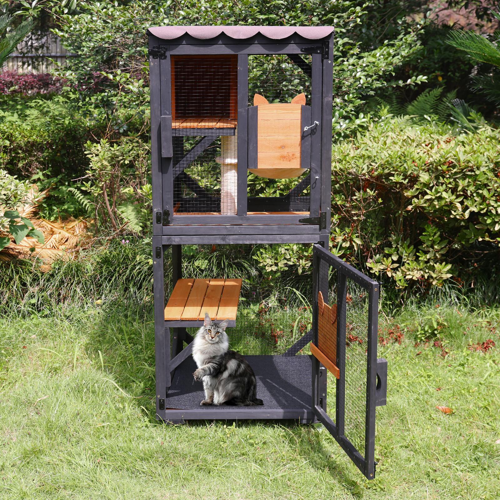Aivituvin- Outdoor Cat Enclosure With wheels,Catio,Scratching Post and Hammock,Cat Enclosure For Indoor Cat,