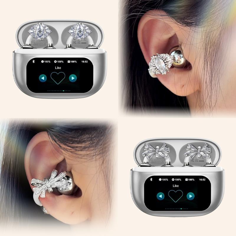 AOC ACD3521 Clip-On Ear Headphones with Real-Time Translation in 169 Languages, Audio-Visual Future Touch Screen, Wireless Headphones for Music & Phone Calls, Sport Waterproof & Sweatproof