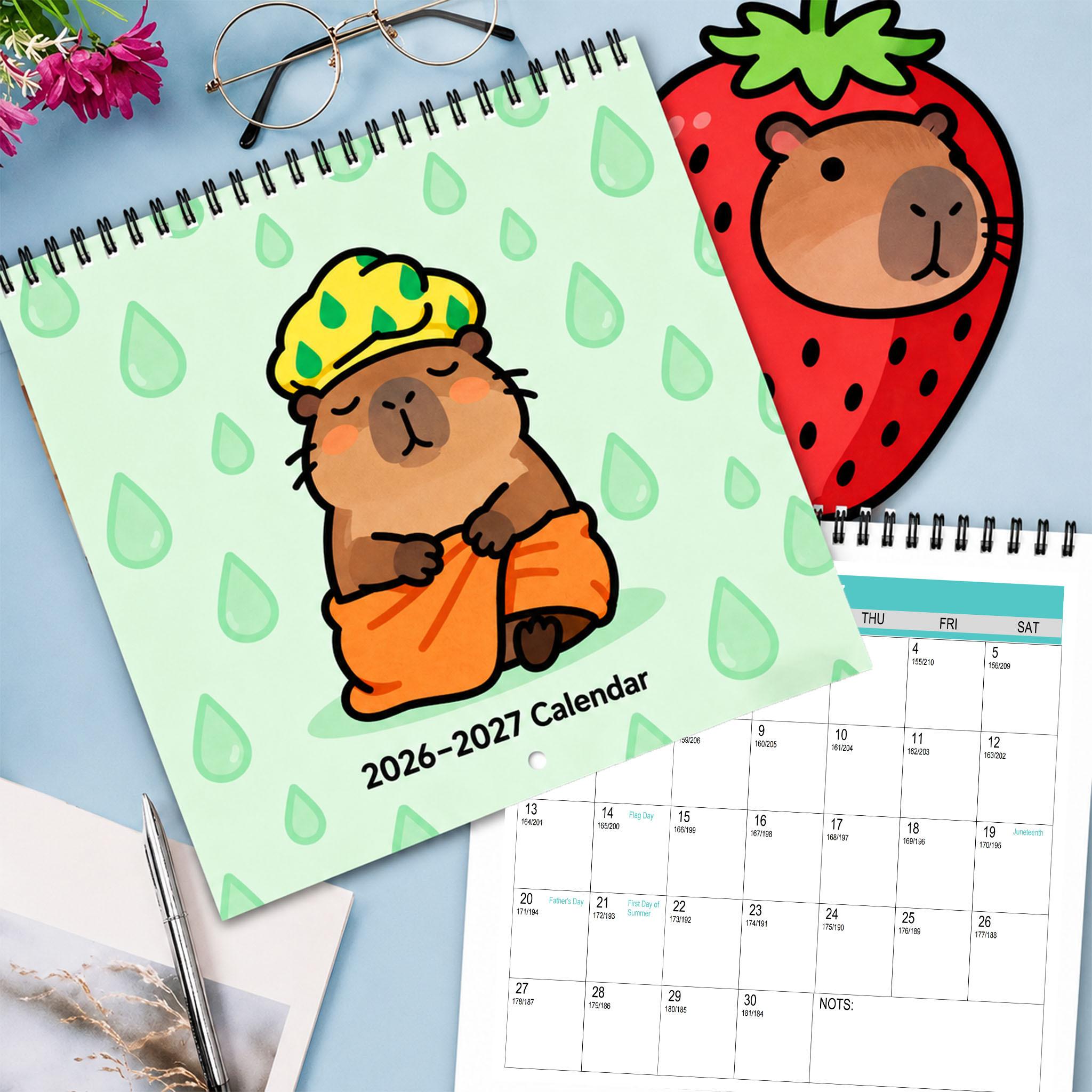 (18-month thick coated paper, spiral double-sided printing) Capybara Funny Wall Calendar 2026-2027 - 18-month daily tear-off desk calendar with hilarious jokes and quotes for office and home decor