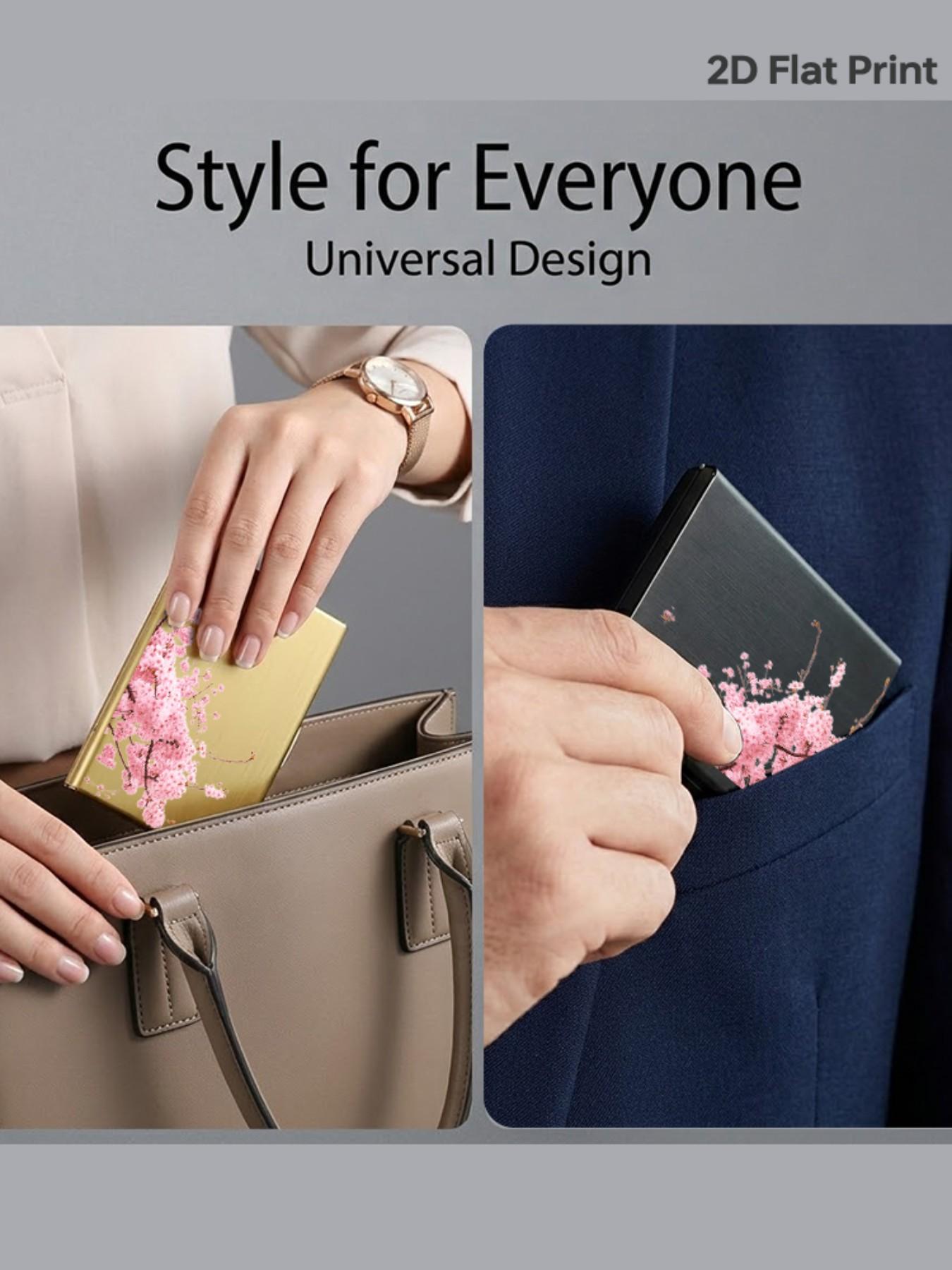 Cherry Blossom Pattern Rfid Metal Card Holder, Multi-Layer Stainless Steel Design, Ultra-Thin Magnetic Closure, Perfect Gift for All Seasons, Magnetic Card Holders