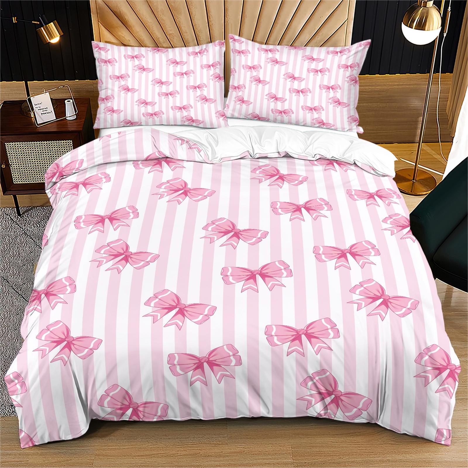 2/3PCS Cute Romantic Sweet Bow Duvet Cover Set, Soft Cozy Aesthetic Bedding for Girls, No Filling, Housewarming Birthday Valentine's Day Christmas Gift for Her
