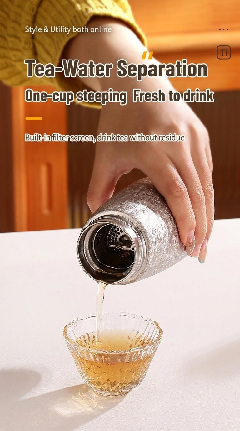 Pure Titanium Pocket Cup, High Aesthetic Mini Insulated Cup, Ice Crystal Titanium Water Bottle, Women's Flower Tea Cup, Portable and Stylish