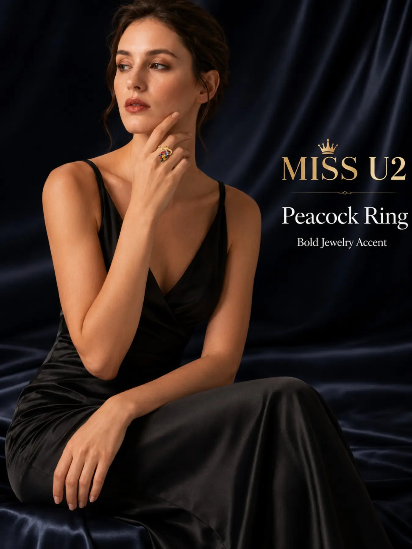 Elegant Peacock Design Open Ring, Multicolor Marquise Crystal Plated Adjustable Band, Women's Evening Jewelry Gift