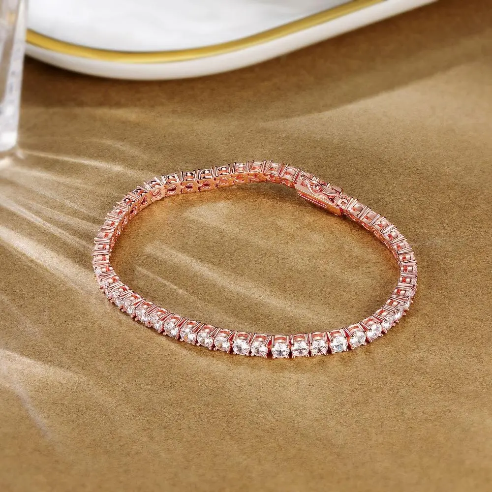 4mm women's tennis bracelet, rose gold bracelet, men's round-cut bracelet - jewelry gift, perfect present