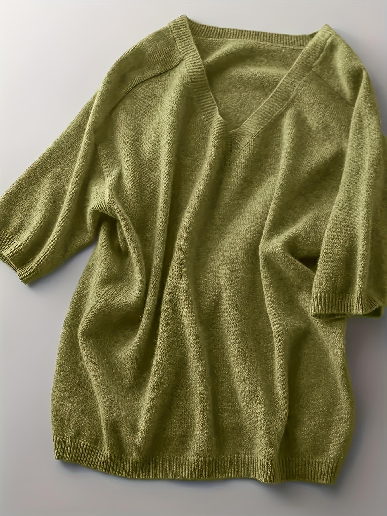 New Knitted Short Sleeve T-Shirt for Women, Thin Loose V-Neck Slimming High-Quality Breathable Top, Stylish Casual Wear